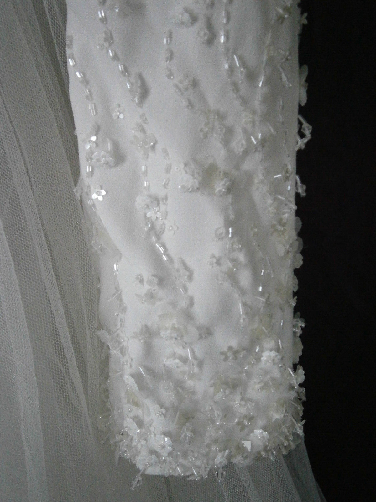 La Sposa Laurus Wedding Dress 12 White Crepe Tulle Sleeves Beaded Plunging V