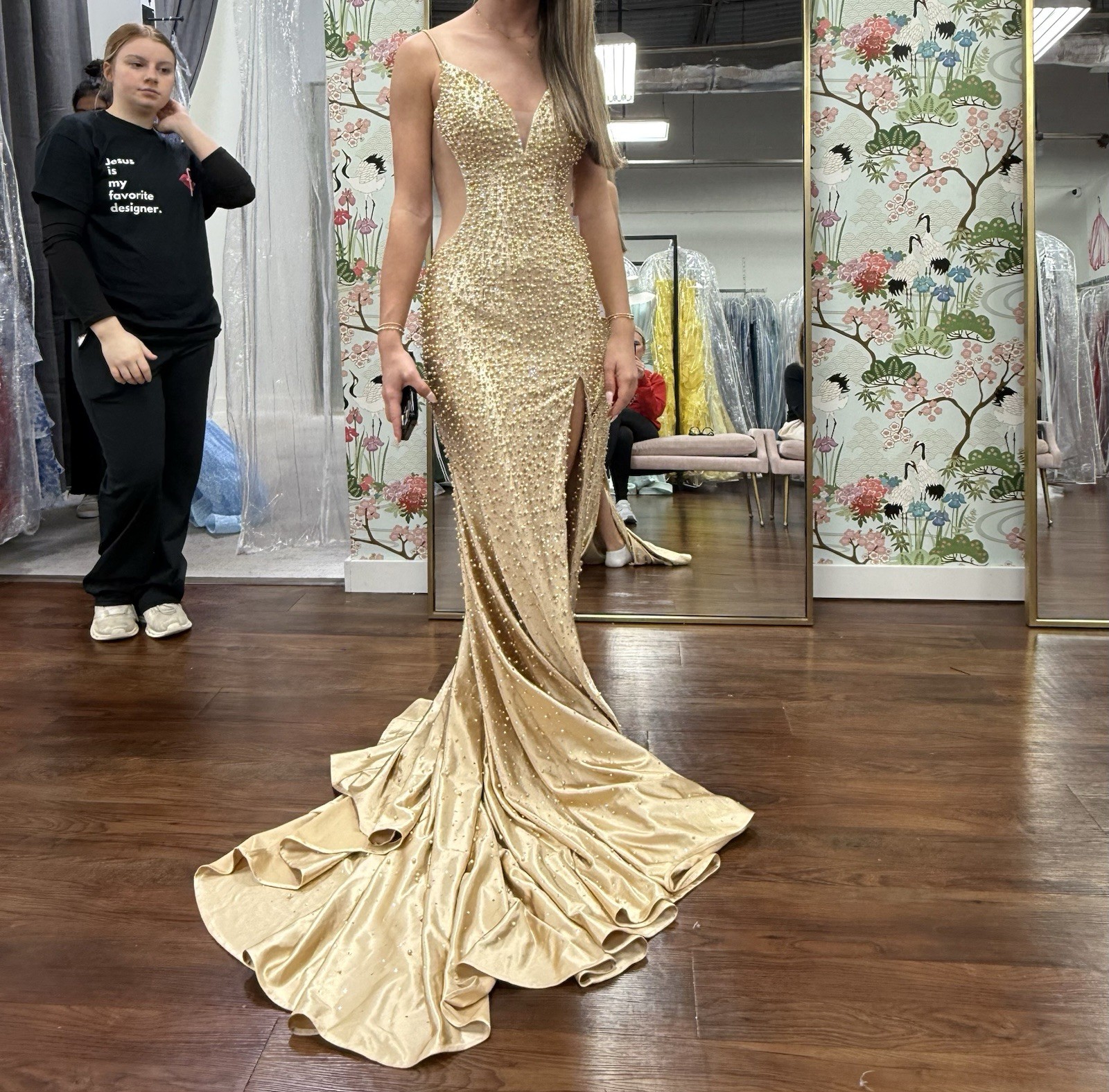 Ashley Lauren Size 00 Gold/Champagne Beaded Gown