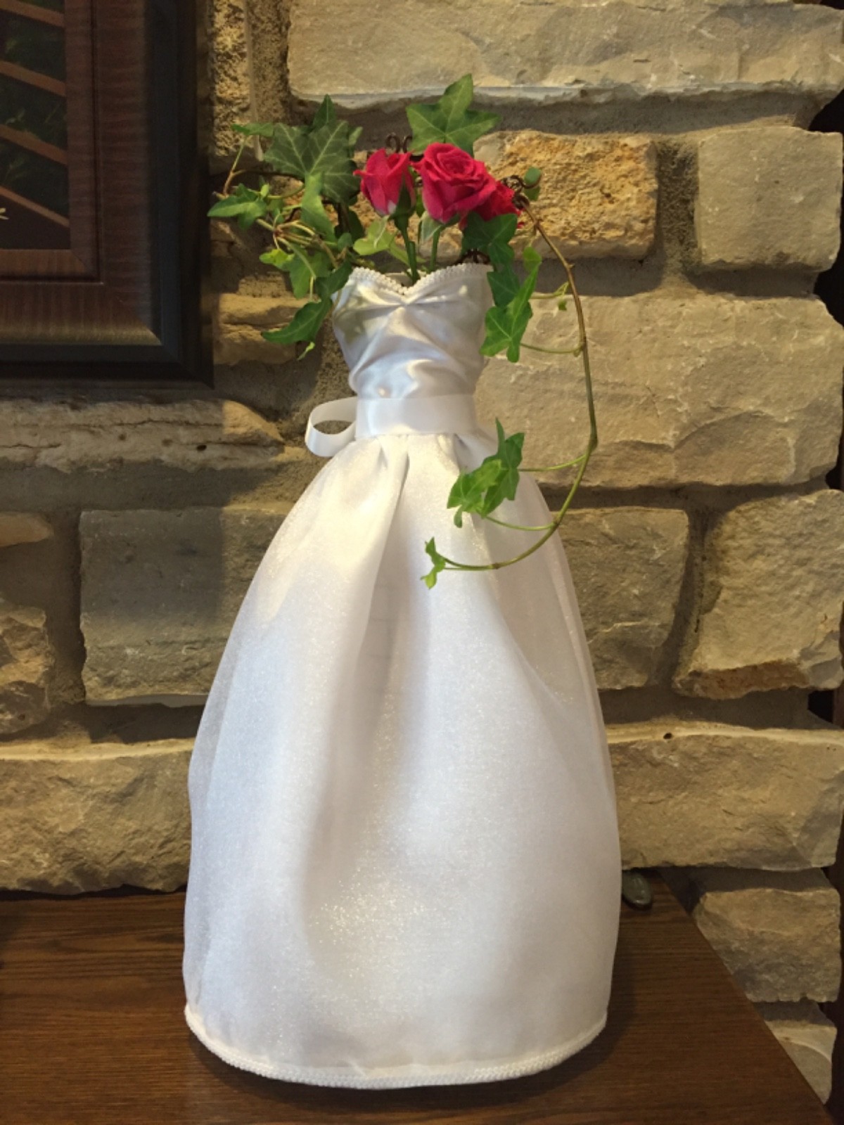 Miniature Wire Dress Form with Wedding Gown 16″