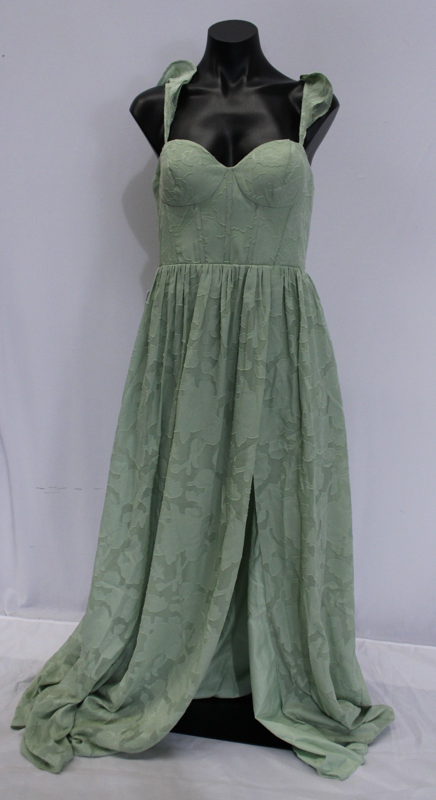 Azazie Women’s Denisse A-Line Ruched Floral Burnout Dress AP2 Dusty Sage Size:A8