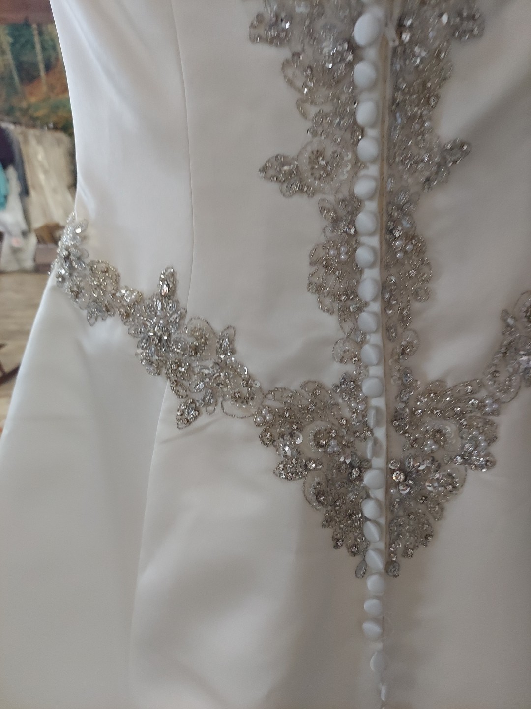 Morilee Satinlook Size16 White Gem Sequin Torso Frt+bk .buttonlook Train.vcup