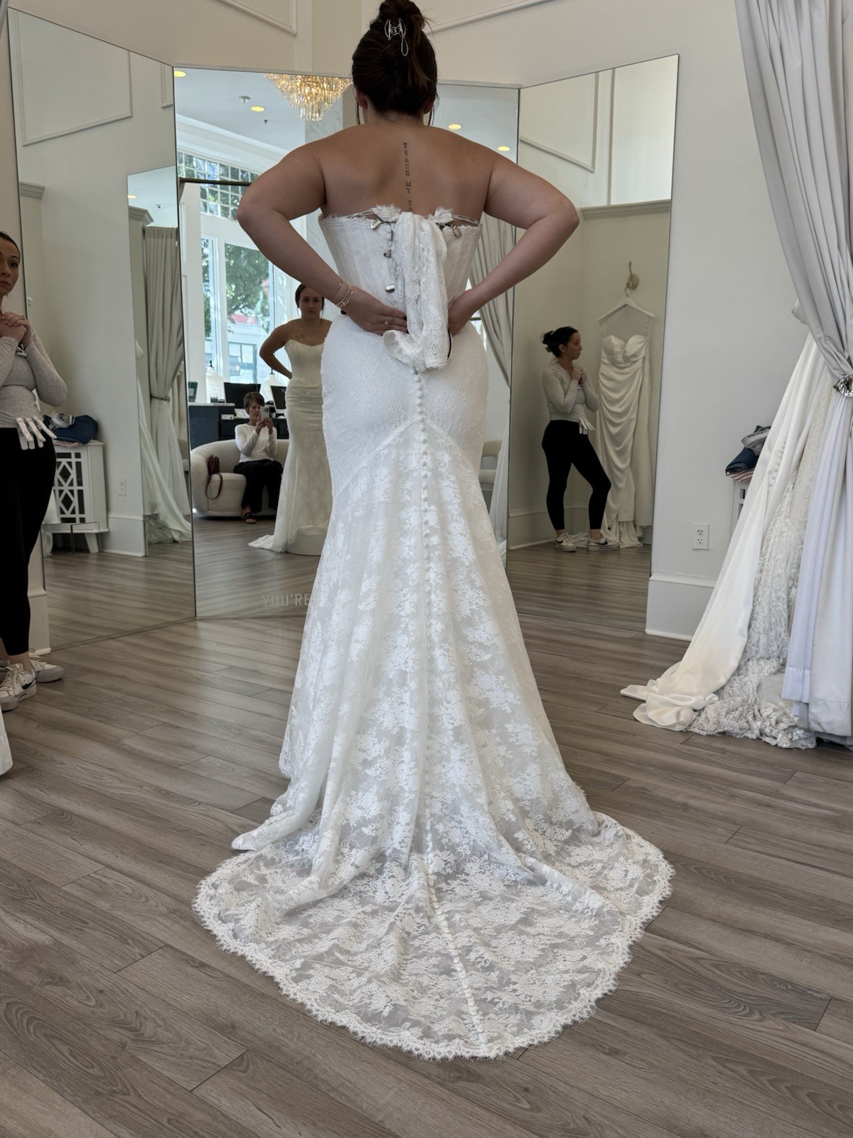 Strapless Lace Mermaid Wedding Dress with Train, White, Corset Back