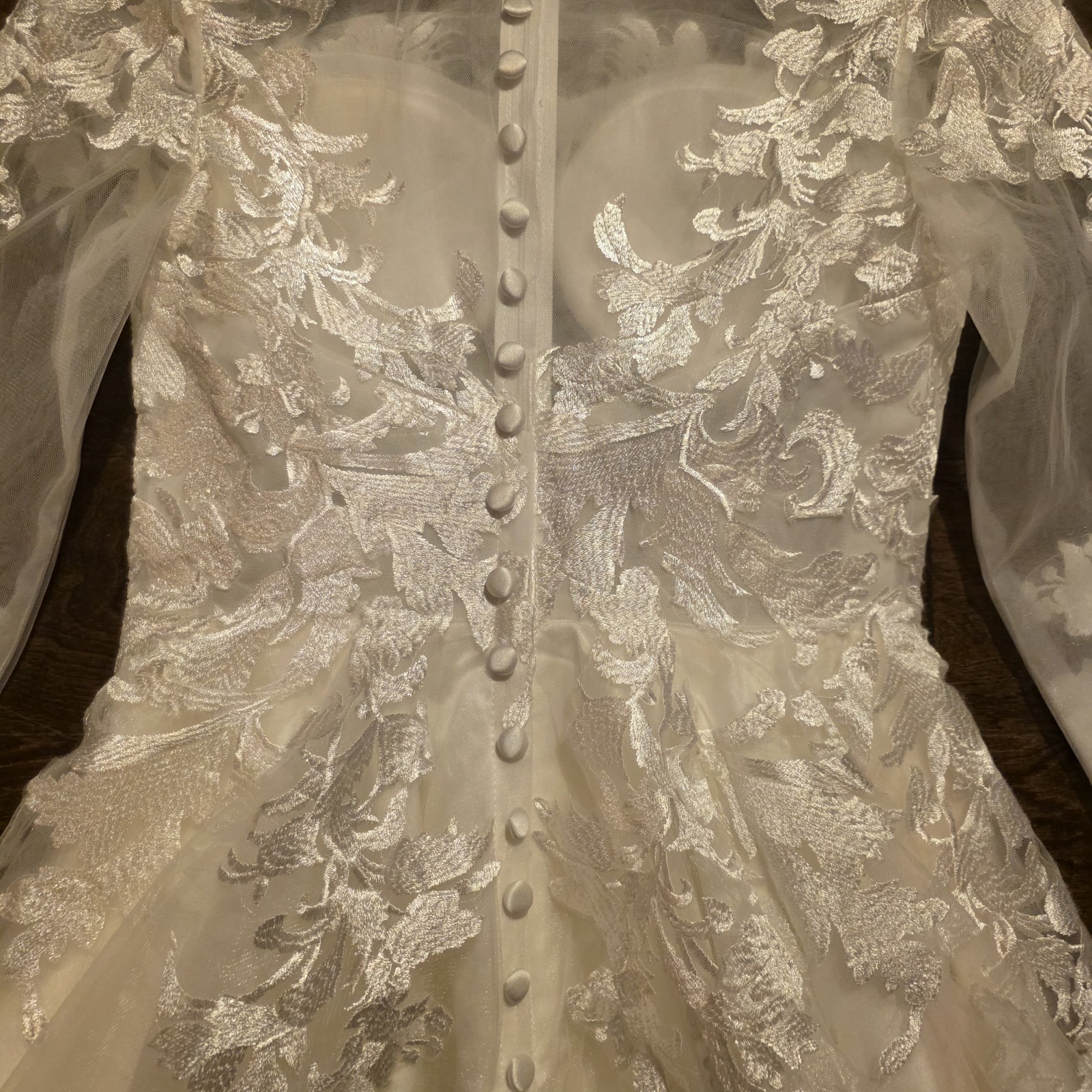 Custom Lace Illusion Mini Wedding Dress Sz M Sheer Long Sleeve Tulle Bridal Pink