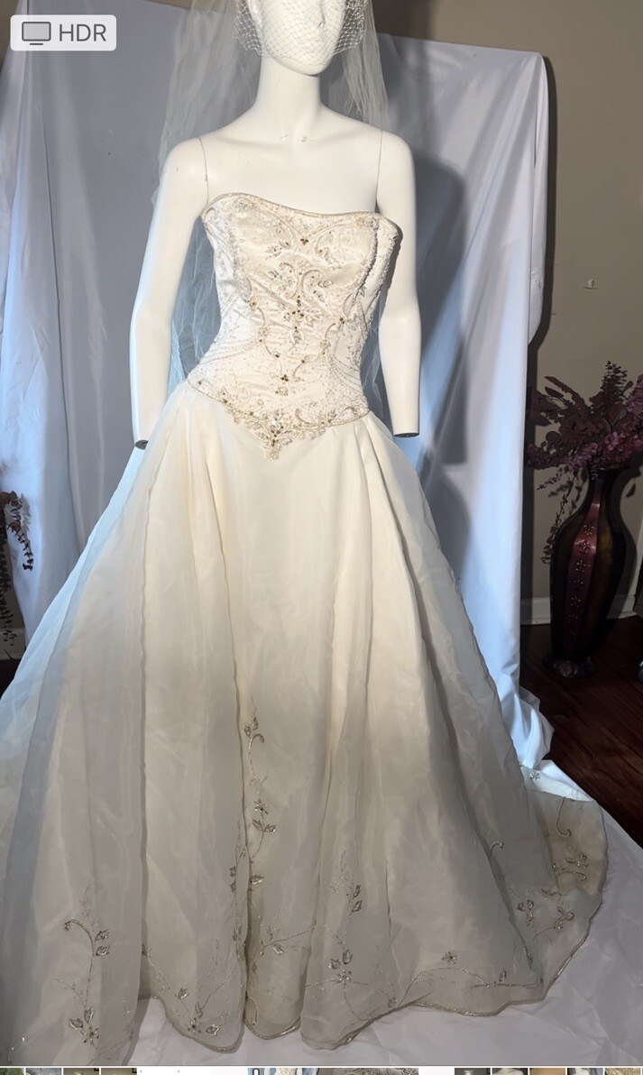 Gorgeous Off-White/Ivory Strapless Wedding Dress with Veil sz 6