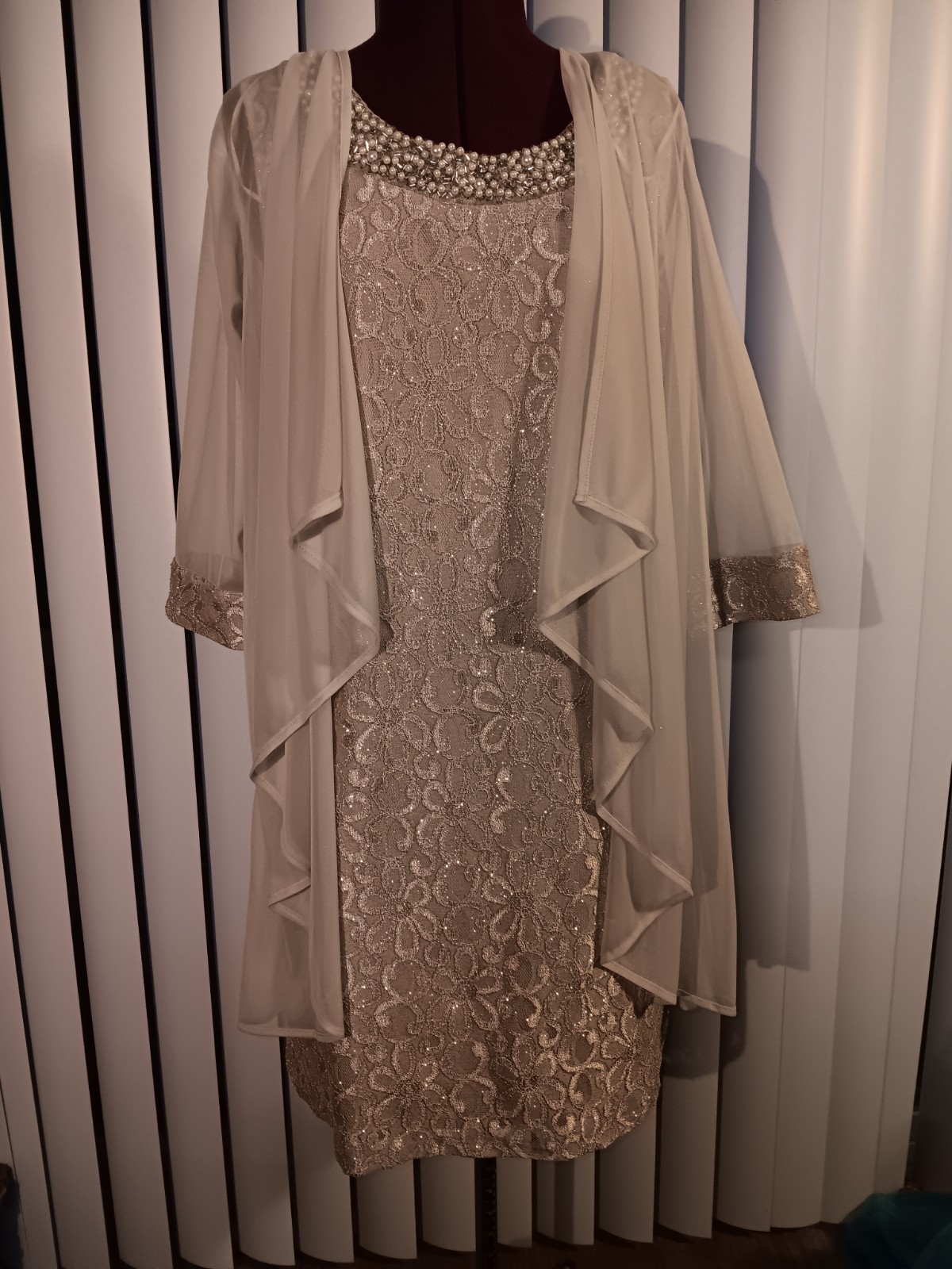 Mother-in-law’s Wedding Dress Champagne Beaded Collar Jacket 12p Sparkly