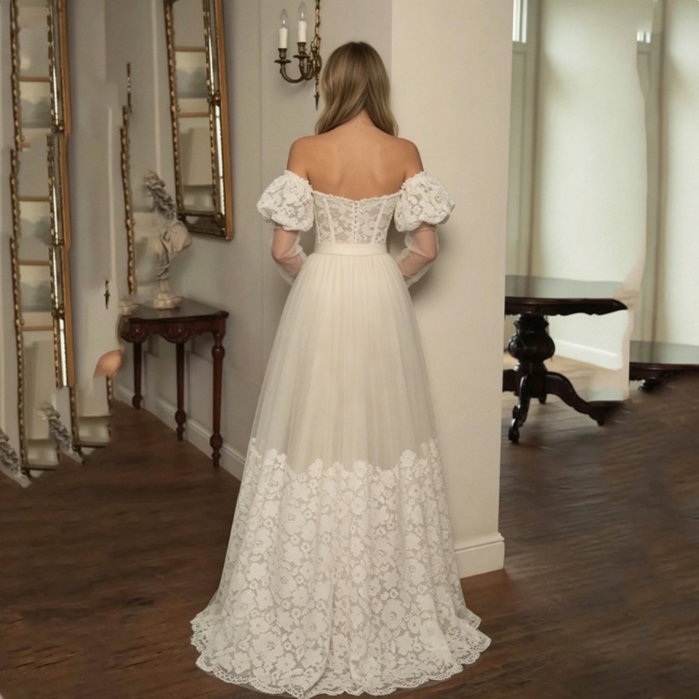 Lace Appliques Wedding Dress Off Shoulder A Line Elegant Bridal Gowns Customized