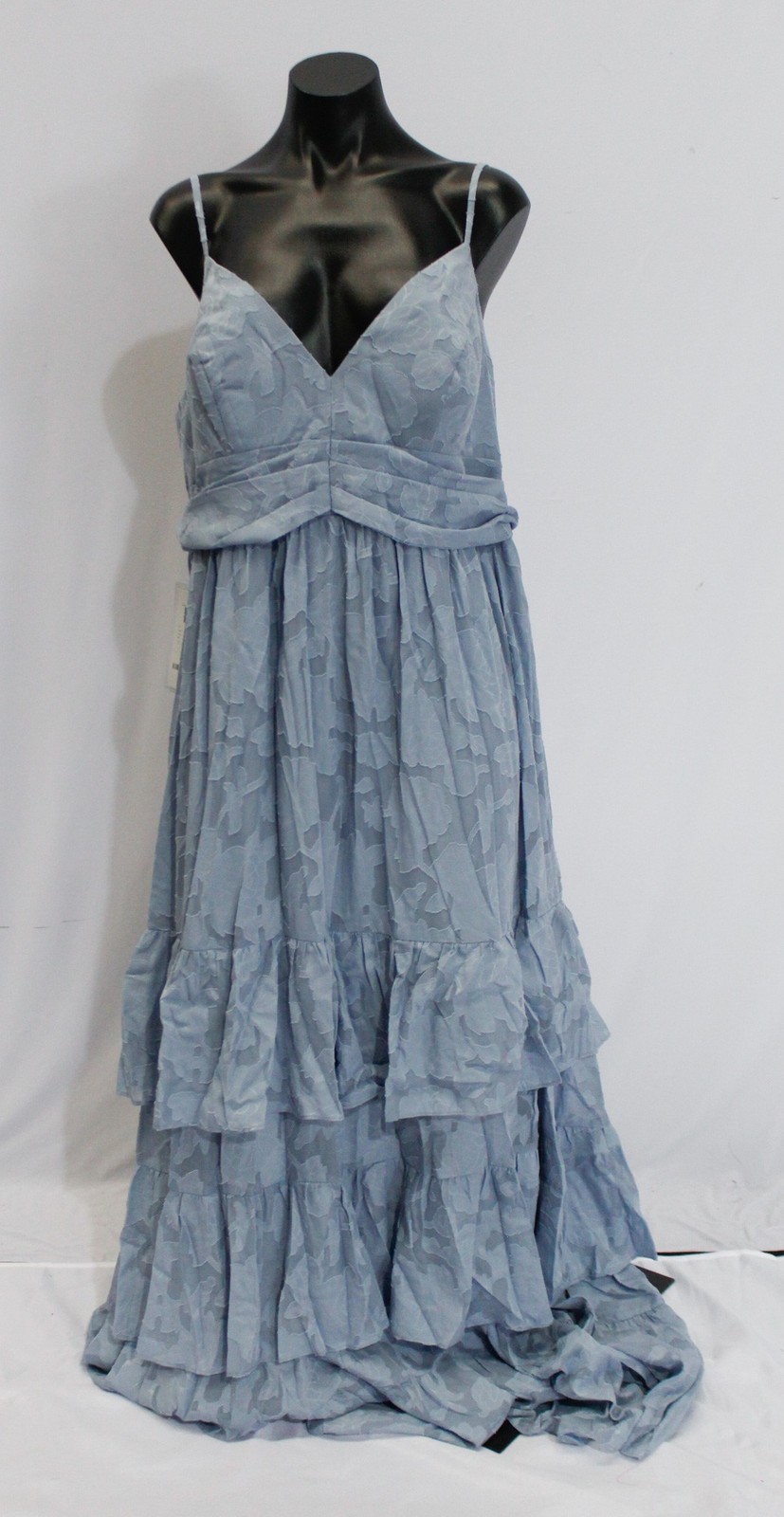 Azazie Women’s Nathalia A-Line Bow Floral Burnout Dress AP2 Dusty Blue Size: A16