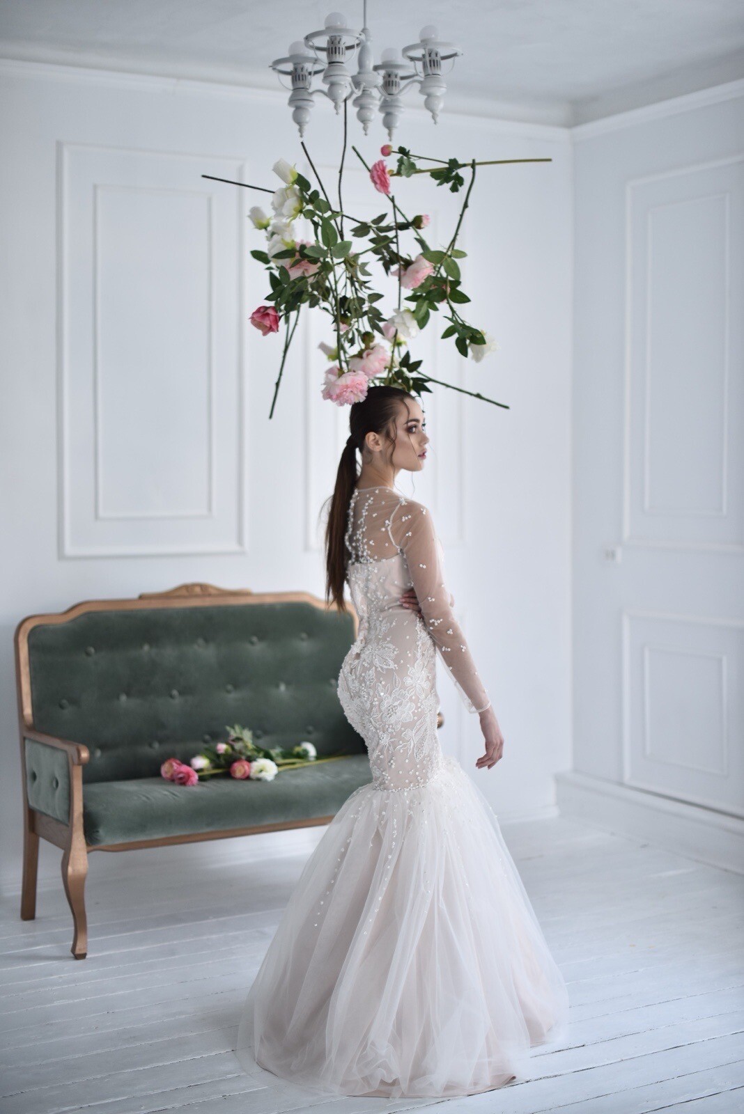 Custom Designed Handmade Ivory Mermaid Style Wedding Gown