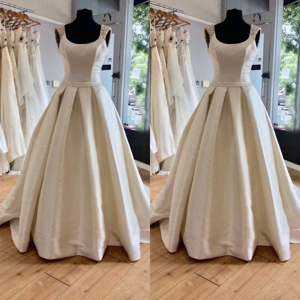 Simple Wedding Dresses Square Neck Satin A Line White Ivory Bridal Gowns