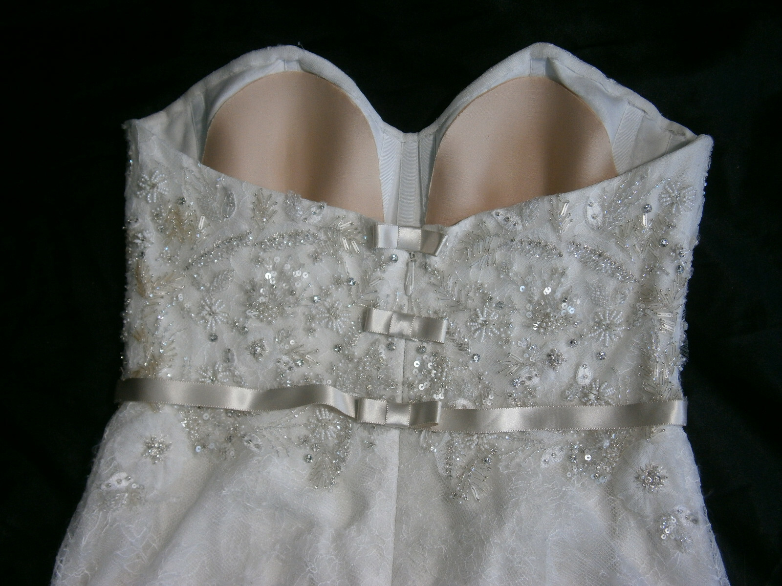 Watters Brides Wedding Dress 8-10 Ivory Sheath Lace Bling Ribbon Crawford 68105E