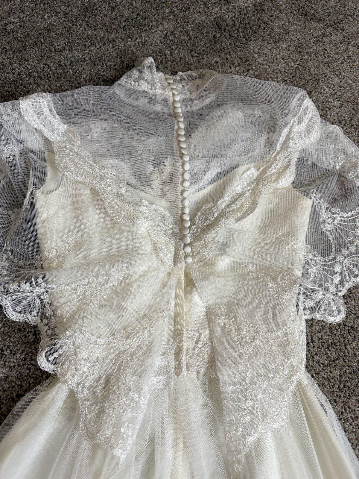 Vintage 50s 60s Alfred Angelo Lace High Neck Wedding Gown Victorian Prairie XS