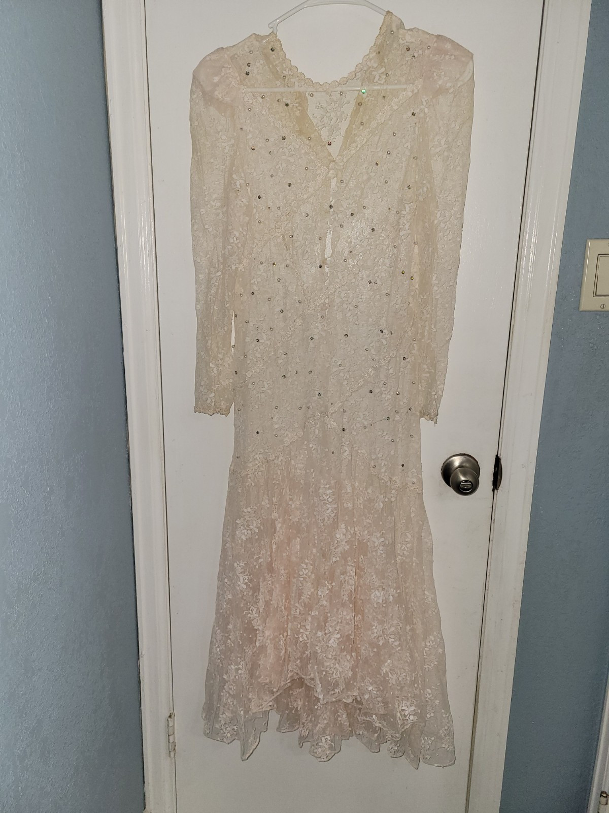 Vintage lace overlay slip appliqué ivory wedding lace dress Unbranded
