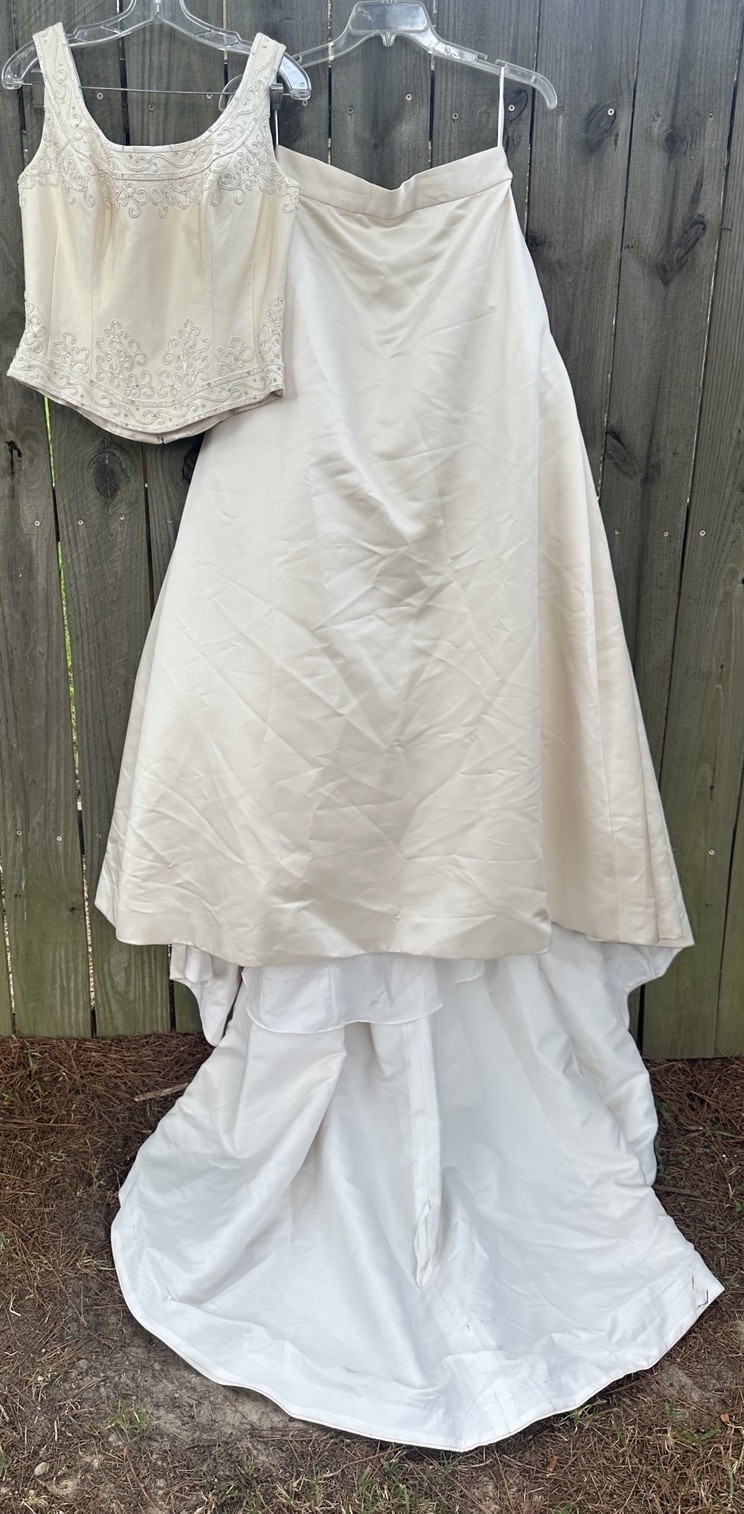 Anjolique 2 Piece Wedding Dress Size 14 Champagne Tan Long Train Skirt Beaded
