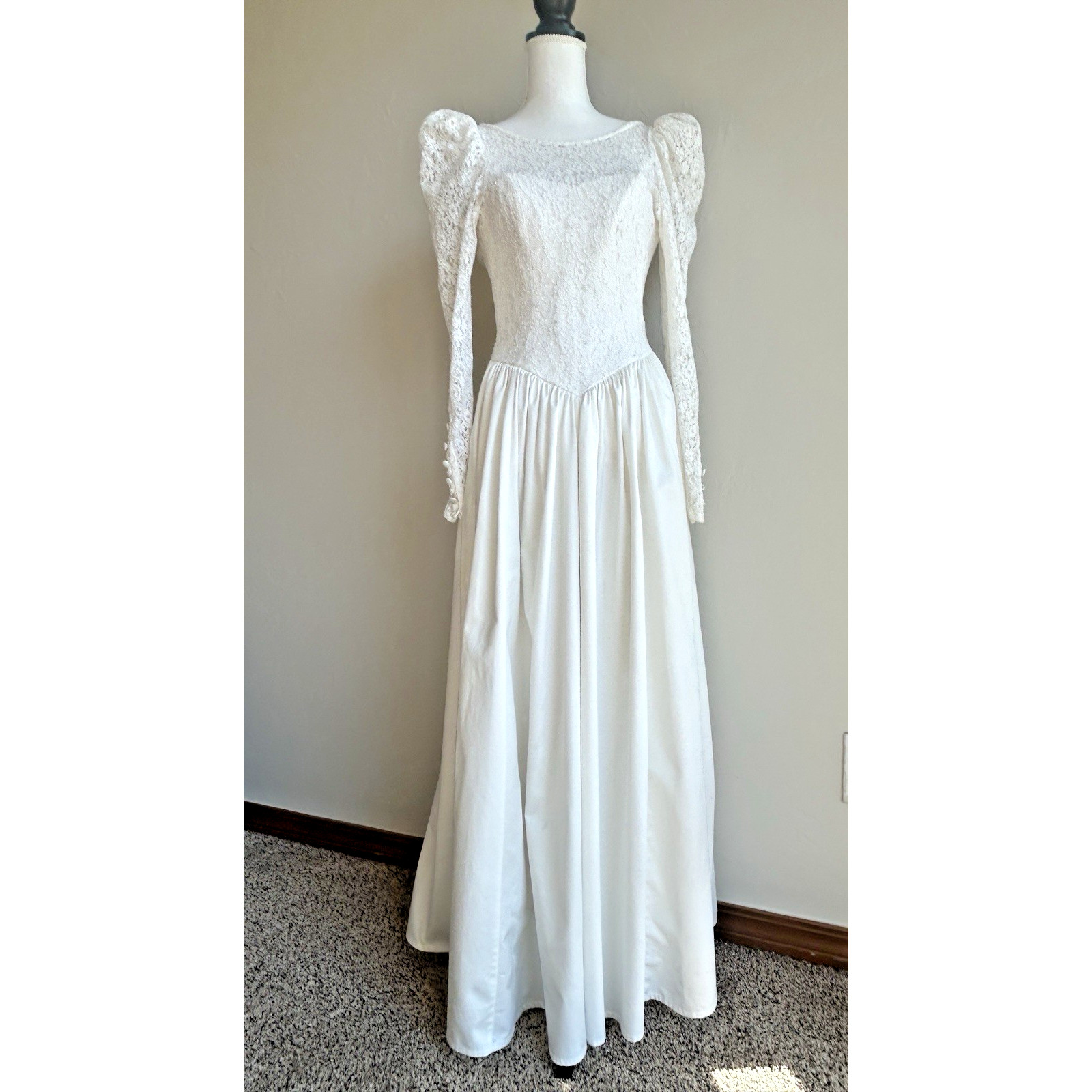Vintage 1980s Laura Ashley Wedding Dress USA 10 Lace Prairie Made in England VGC