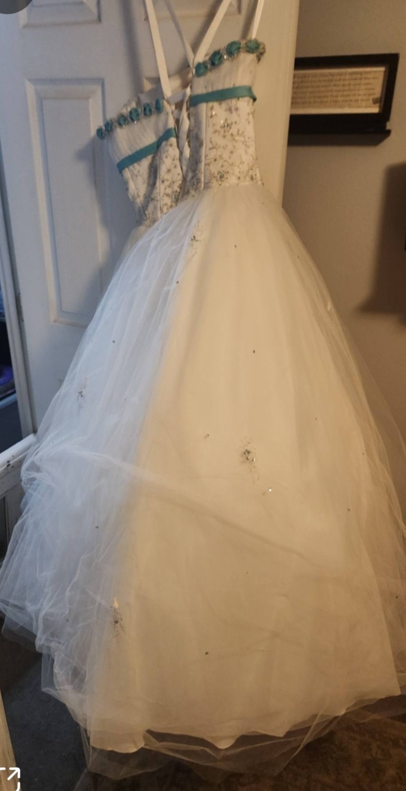 Mori Lee Madeline Gardner Ivory/Blue Beaded Tulle Ball Gown Wedding Dress 12