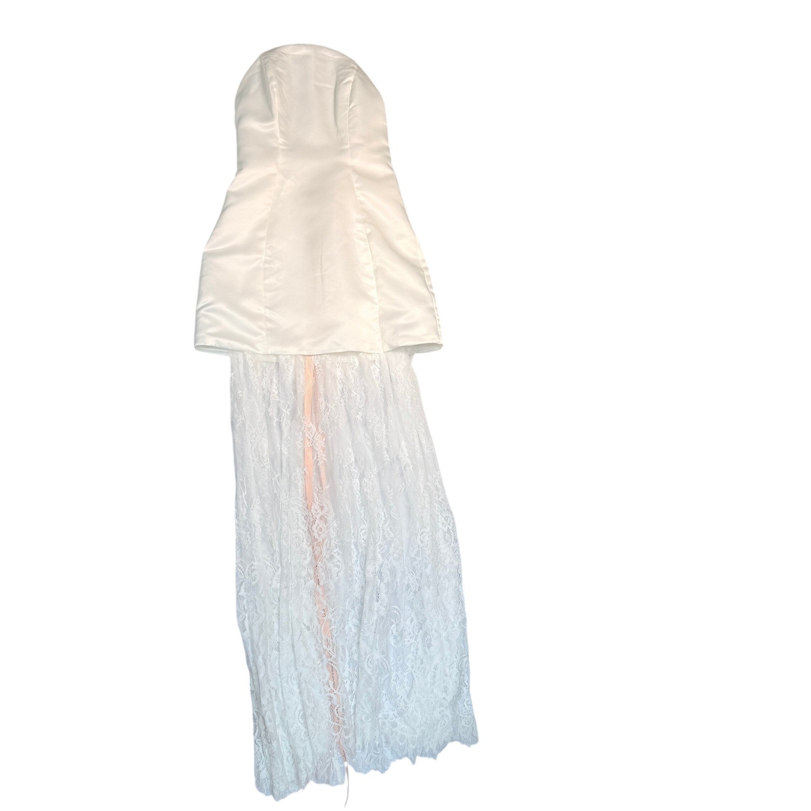 Lulus Winslet White Satin Sheer Hem Strapless Maxi Dress Satin & Lace Bridal XS