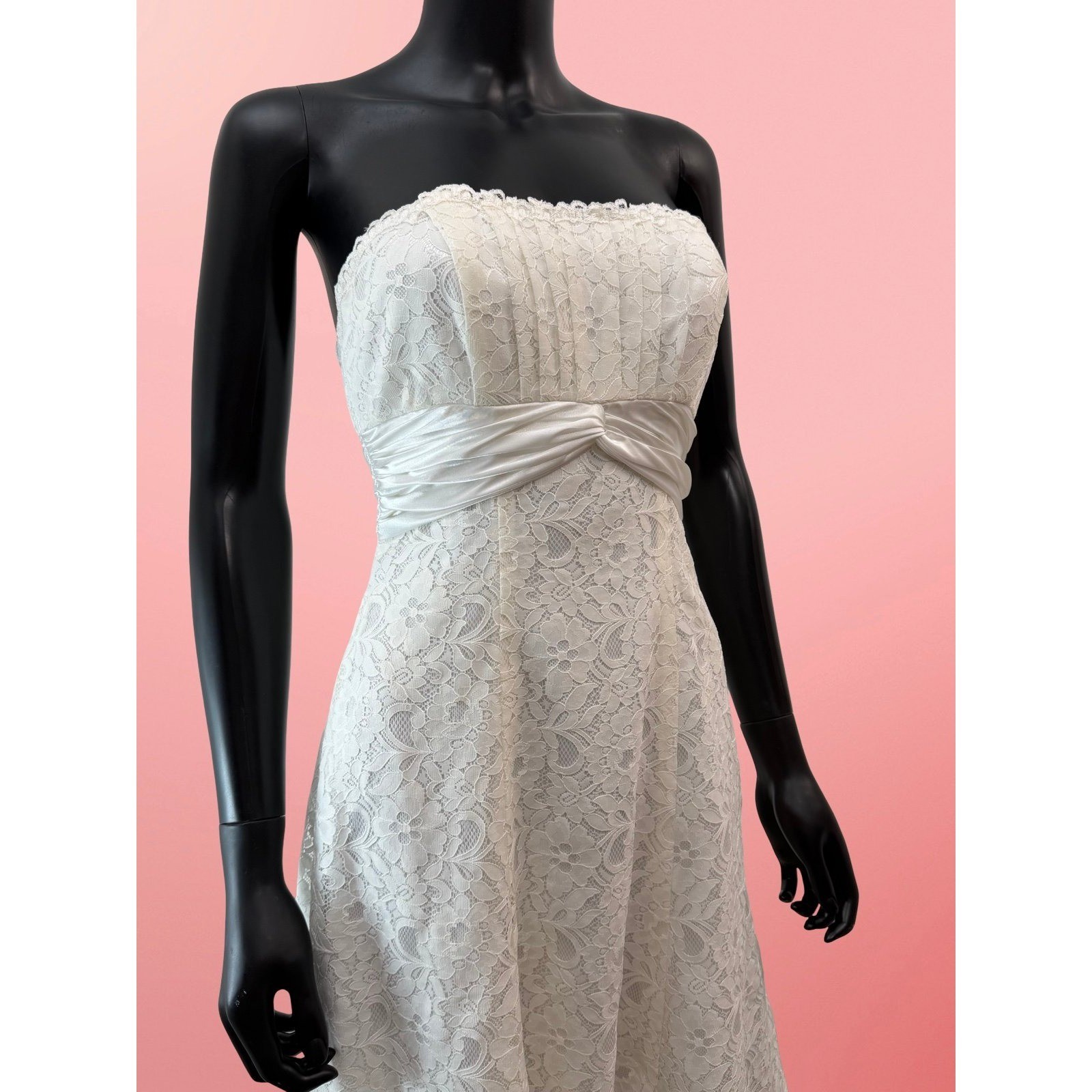 NWT David’s Bridal Ivory Lace Strapless Midi Dress Wedding Size 2