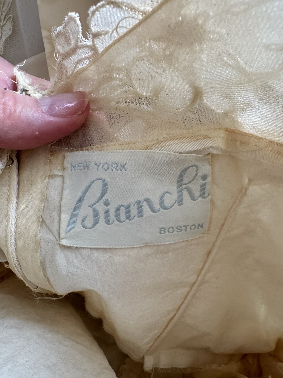 Bianchi 1950s Ivory Full-Length Wedding Dress pearl embellished