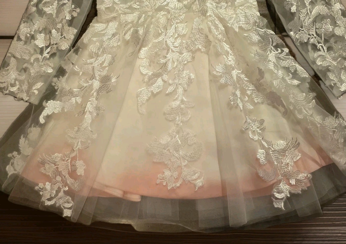 Custom Lace Illusion Mini Wedding Dress Sz M Sheer Long Sleeve Tulle Bridal Pink