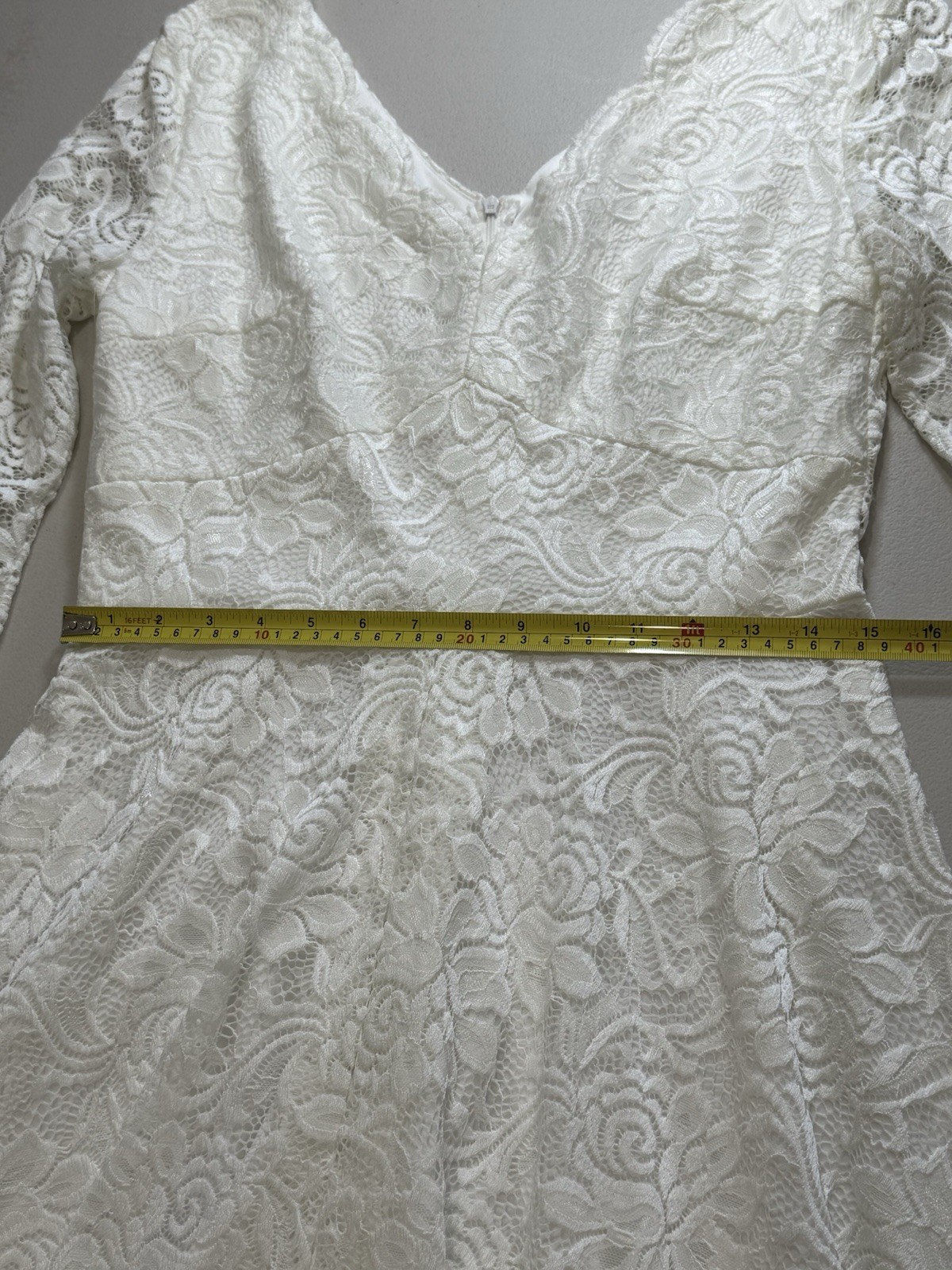Wedding Lace White Dress Size XL Vow Renewal White 3/4 Sleeve Mid calf Length