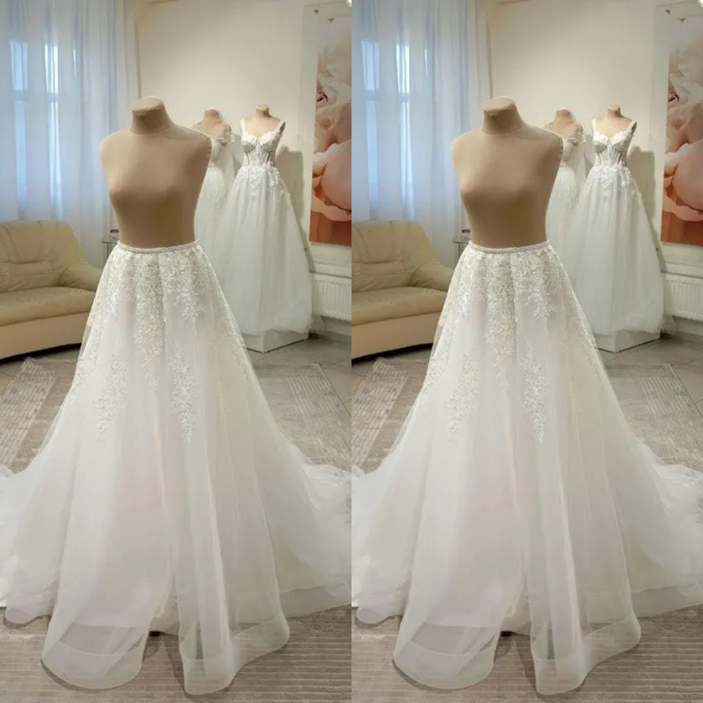 Exquisite Wedding Detachable Train Lace AppliqueBridal Gowns Removable Overskirt