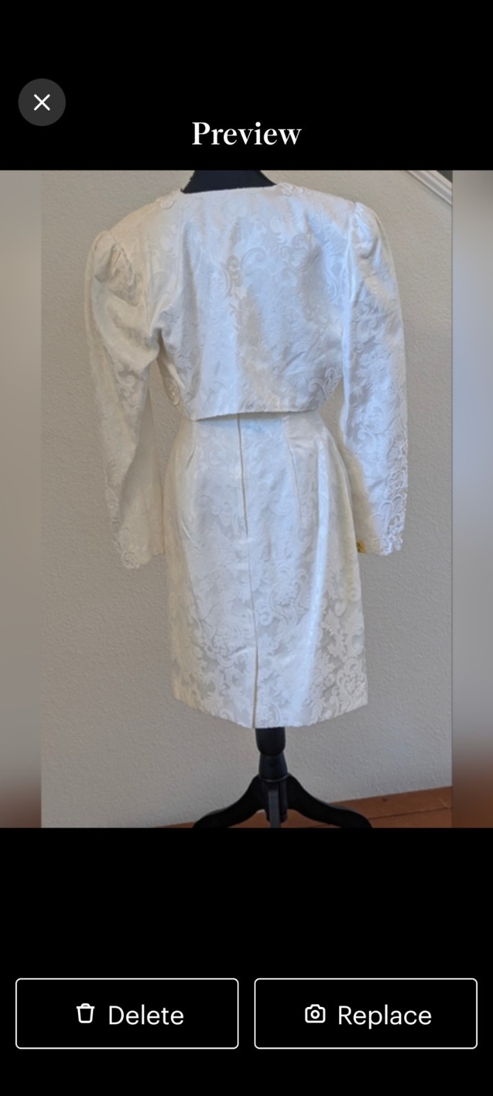 Vintage Bridal Jacquard Satin Strapless Wedding Dress + Bolero Jacket Reception