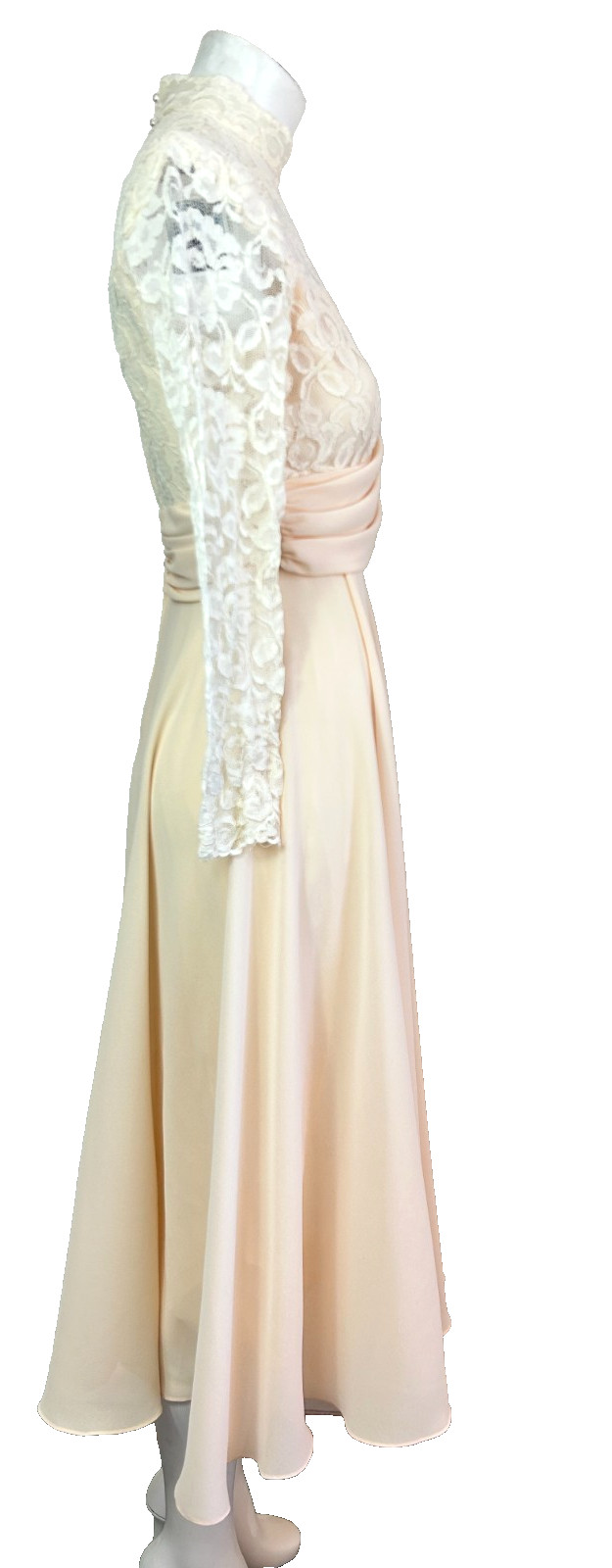 80s Ursula Switzerland Wedding Dress Size 4 Midi Peach Lace Top Chiffon VGUC