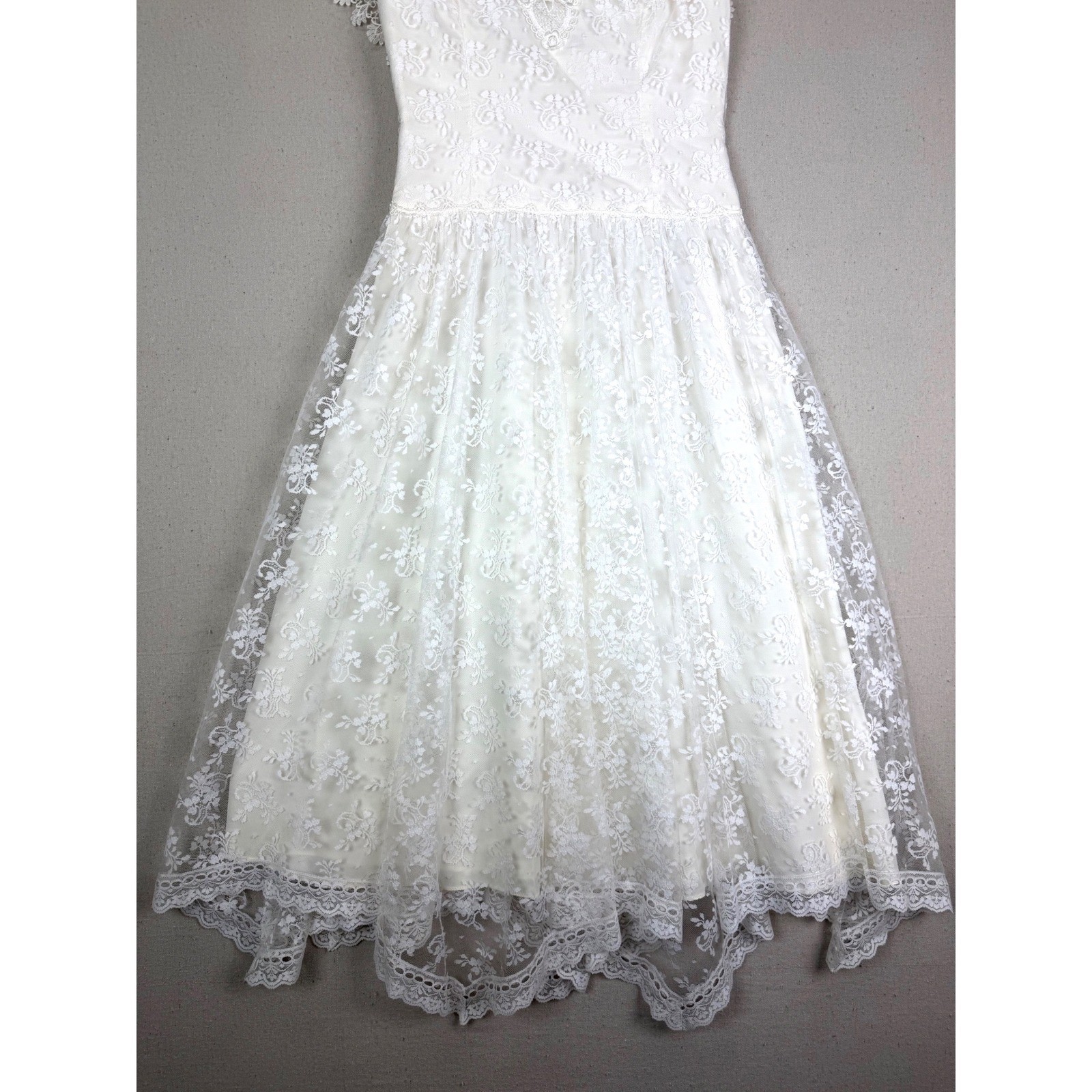 Scott McClintock White Floral Lace Midi Dress Short Wedding Vintage Full Skirt 6