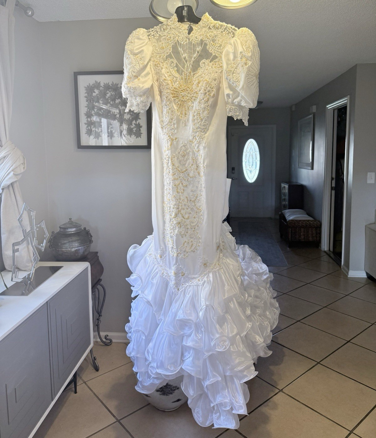 Vintage San Martin Original Beaded Lace High Neck Mermaid 80’s wedding dress