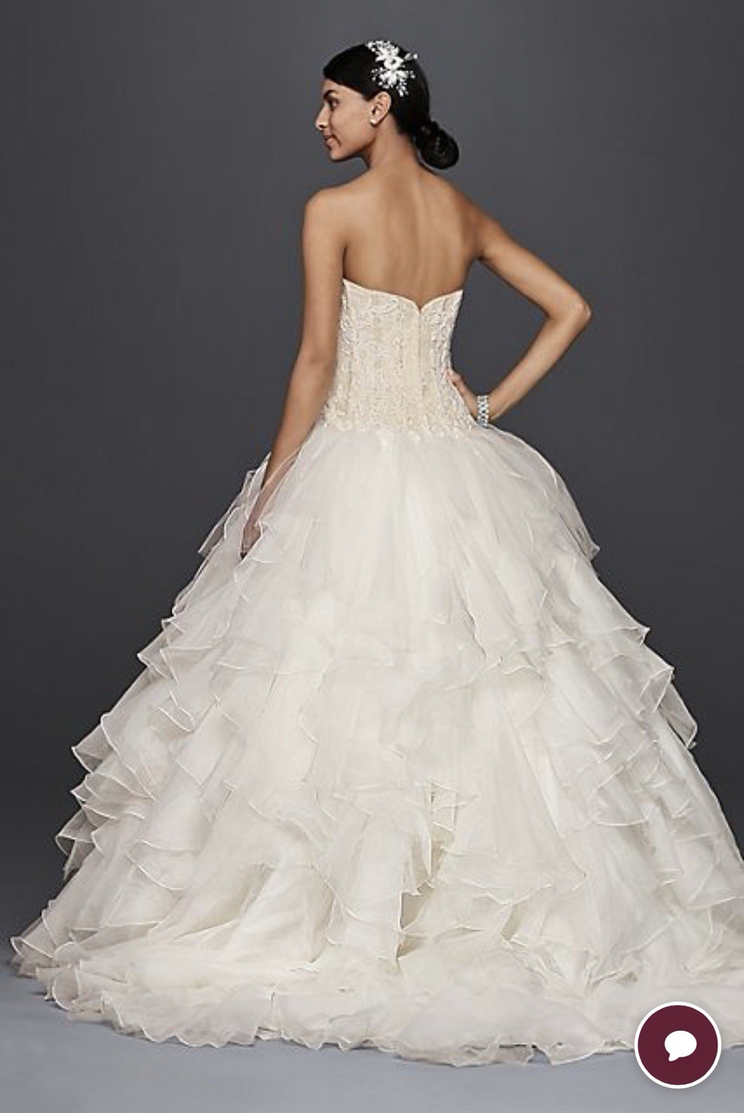 Oleg Cassini Organza Ruffle Embroidery Ball Gown Wedding Dress Ivory 7CWG568