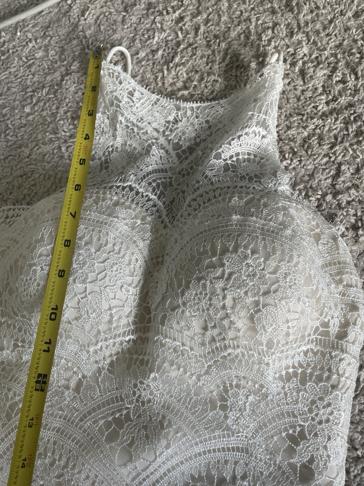 Ivory Lace Wedding Dress High Neck Thin Strap Backless Beach Boho Cottagecore