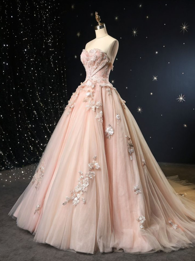 Elegant Light Pink Wedding Dresses Sweetheart with 3D Flowers A Line Bridal Gown