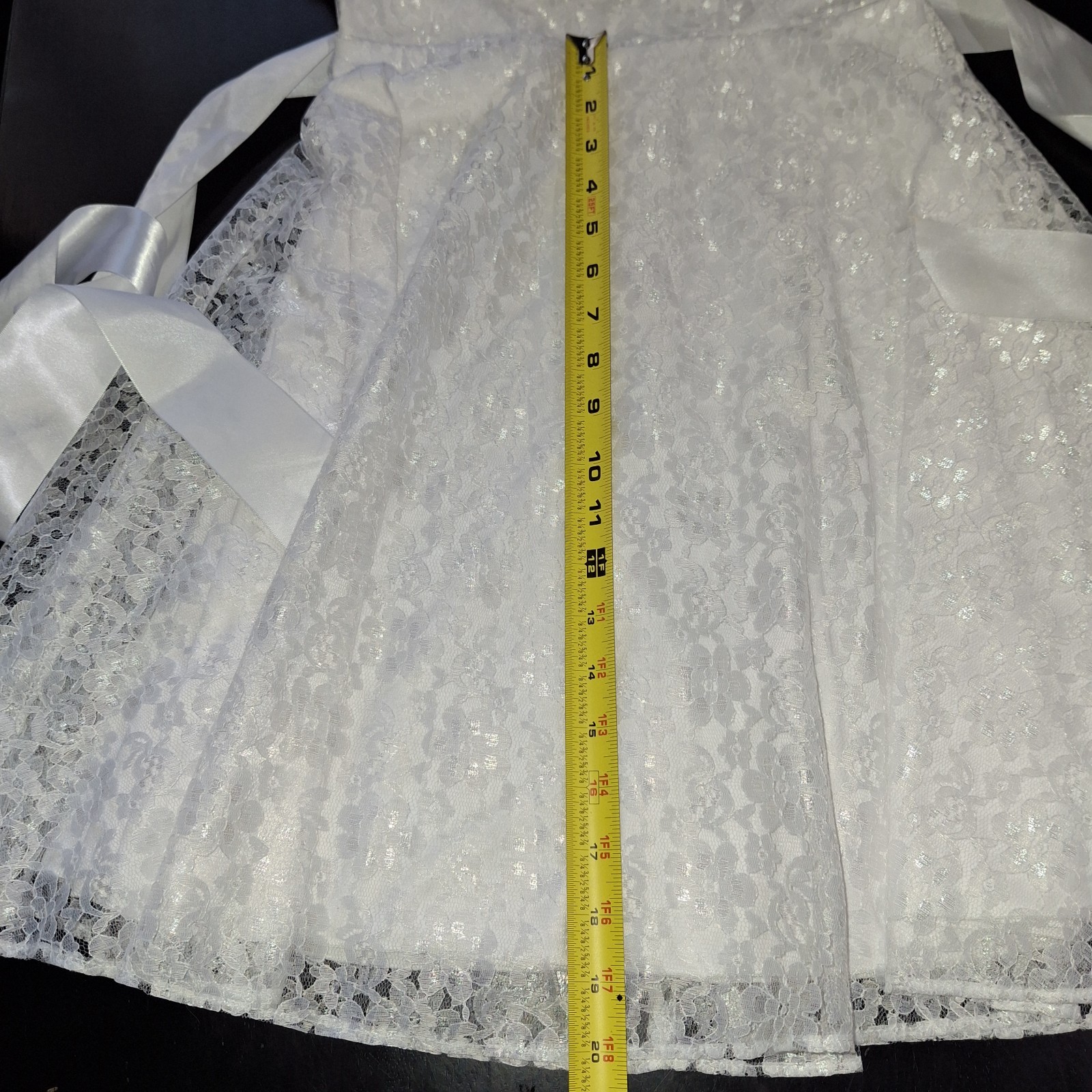 XS Lace Wedding Formal Cocktail Confirmation Homecoming Dress White w Ivory Trim