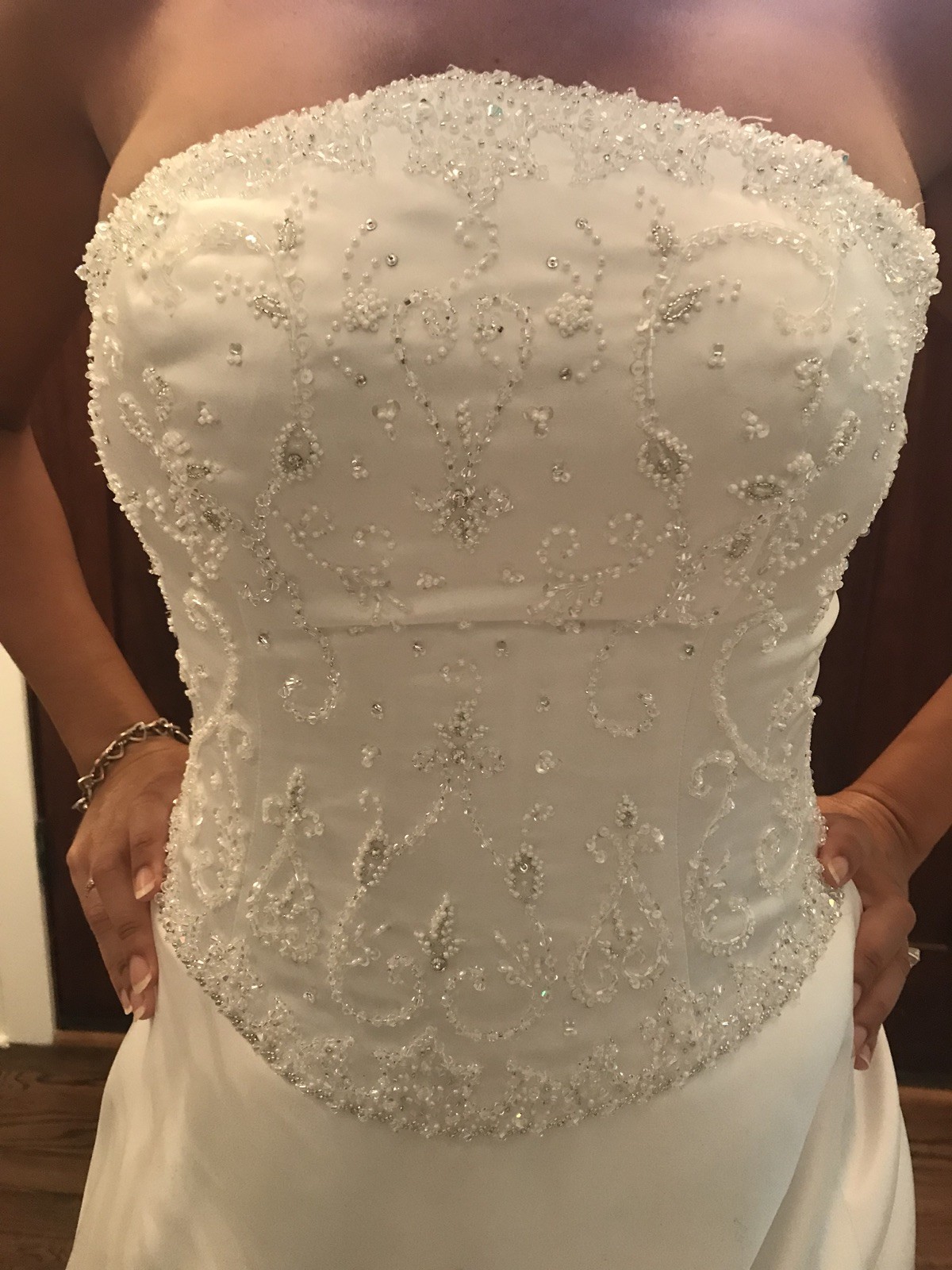 Allure Bridals Size 8 White Strapless Gown Wedding Dress W Sequins & Train