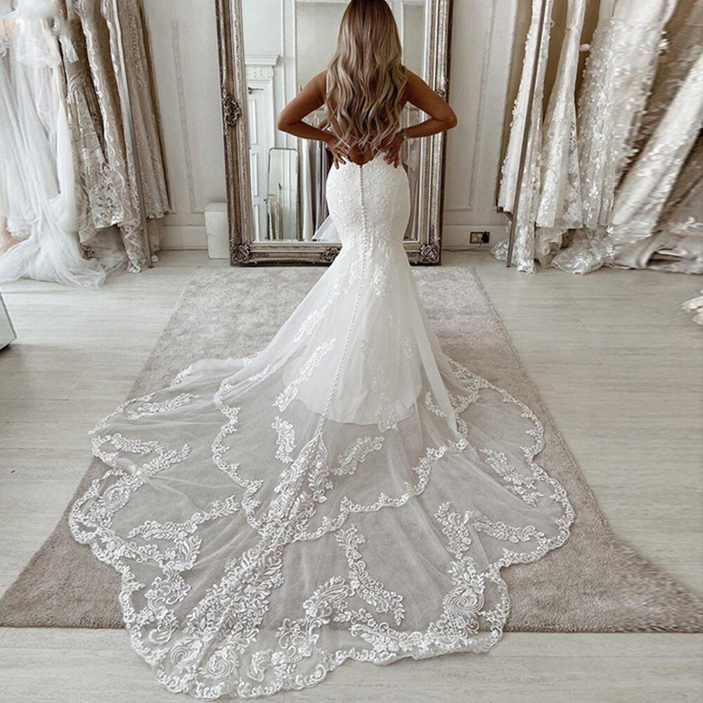 Sexy Mermaid Wedding Dresses White Backless Bridal Bridal Gowns With Court Train