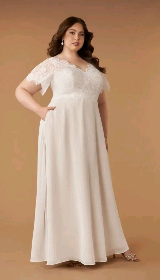 Azazie NWT Veradis Diamond White/Champagne Wedding Dress Sz WD14 Flutter Sleeve