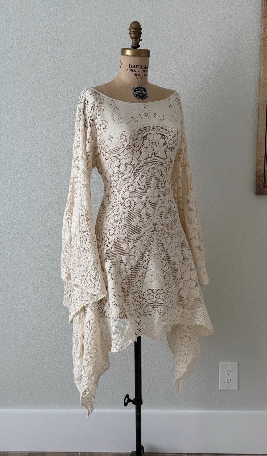 Cotton Vintage Lace Wedding Dress High-Low Reception Shower Elopement Med LG XL