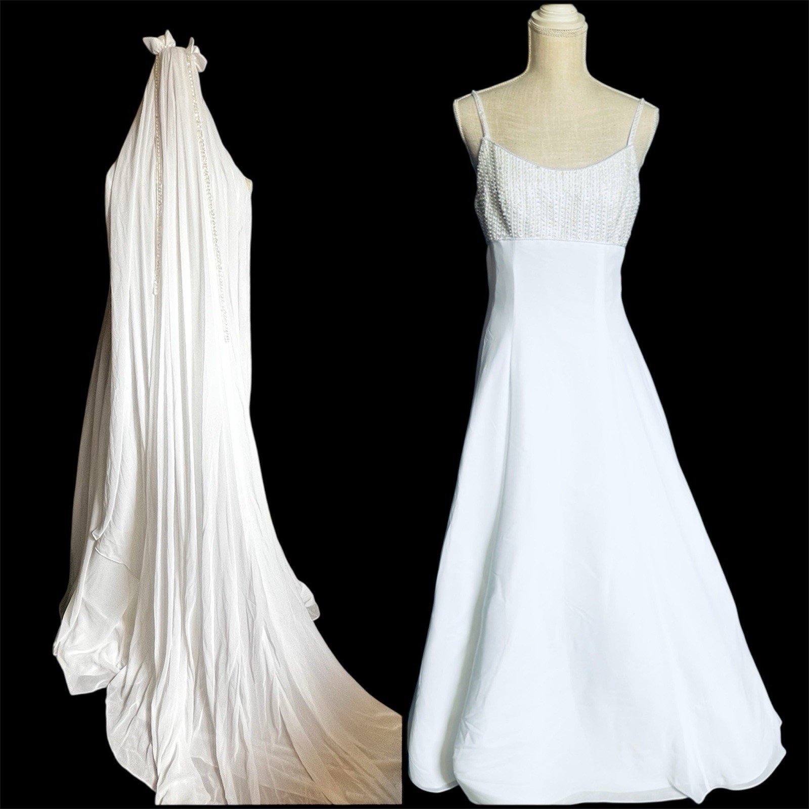 Mary’s PC white Beaded Bridal Wedding Dress with long head dress size S