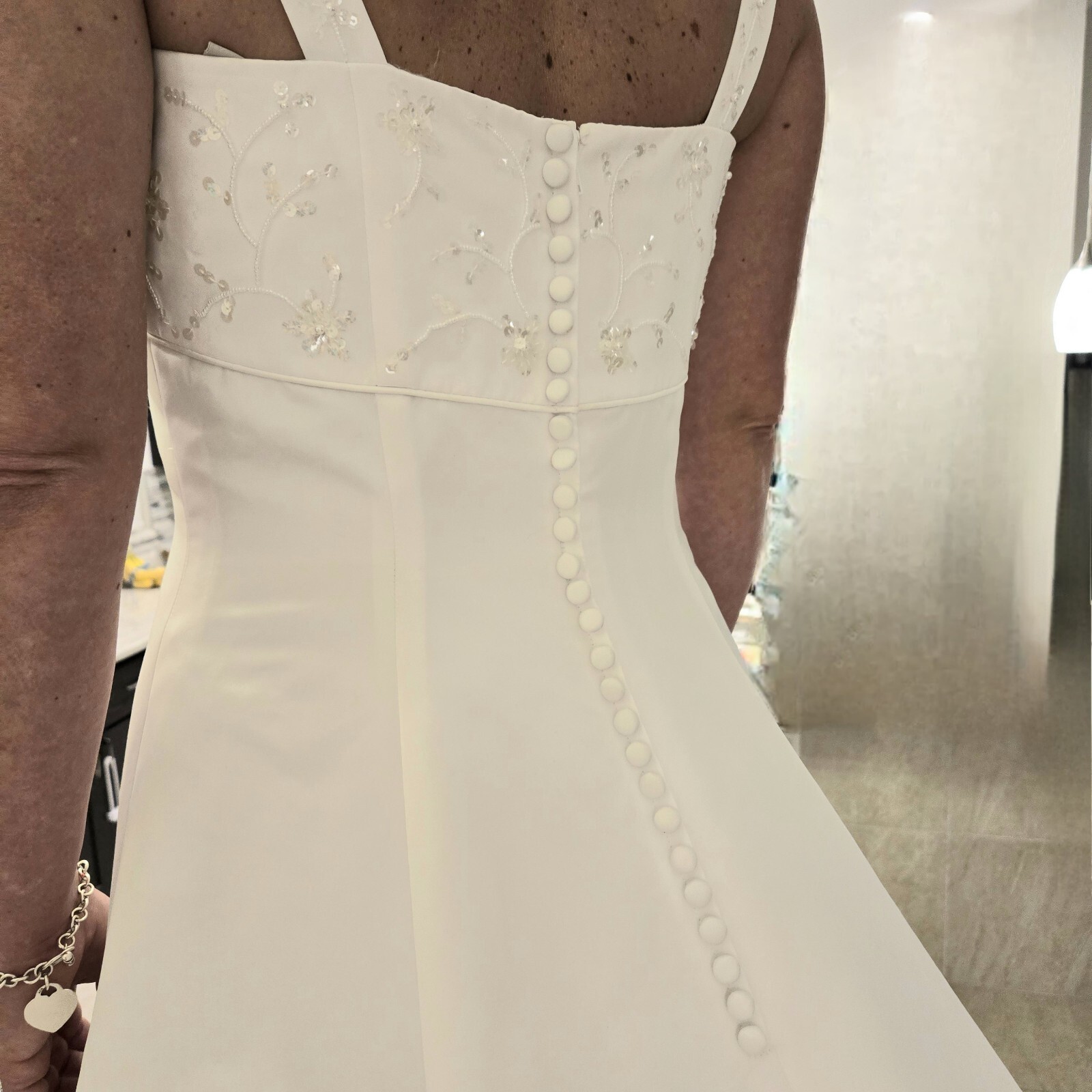 Oleg Cassini David Bridal Wedding Dress Style 2165BX size 14 White Buttons