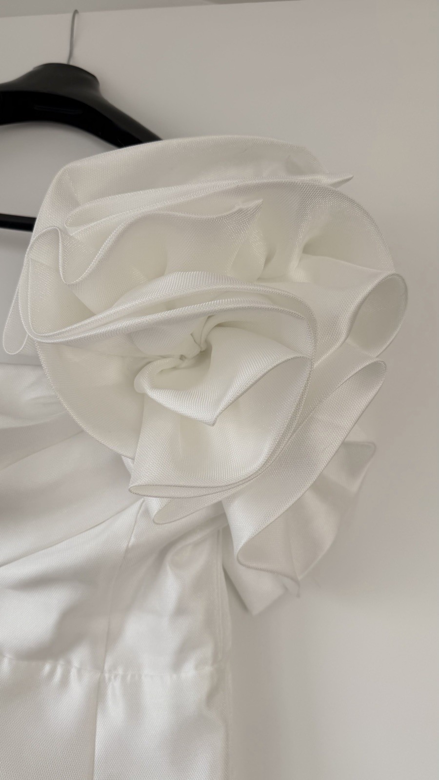 White Satin One Shoulder Full-Length Wedding Dress, Floral Detail, Sheath
