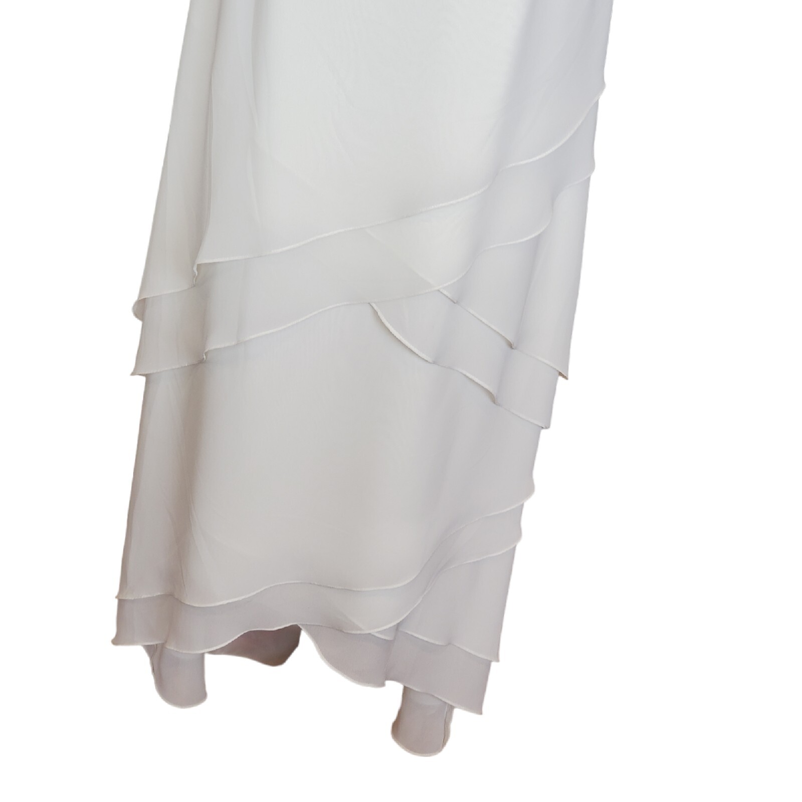 VTG Wedding Dress Sz 10 Cream Ivory Crochet Chiffon Layered Long Beach Mature