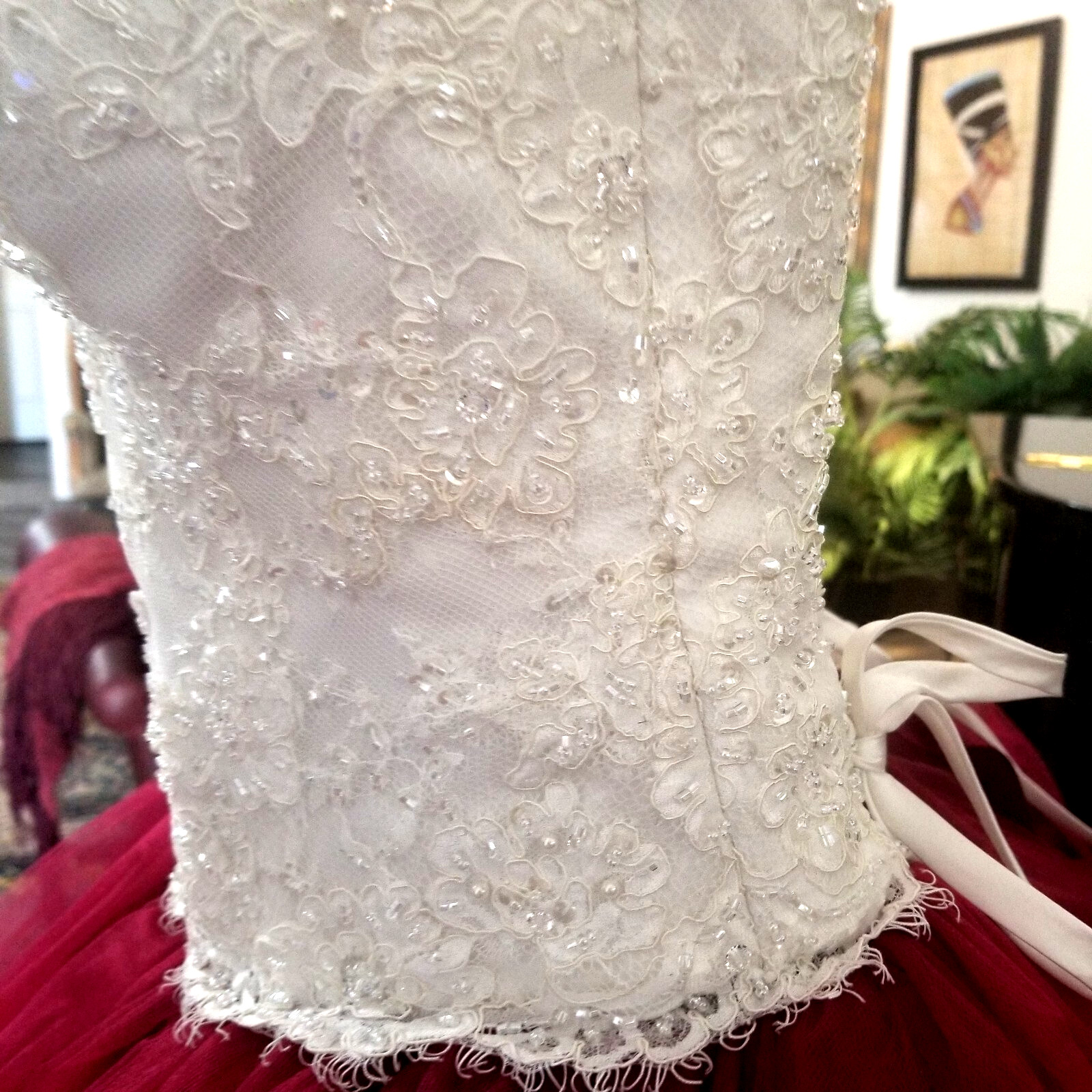 Candlelight Ivory Lace Beaded Bridal Wedding Corset Tea Length Tulle Skirt SZ ML