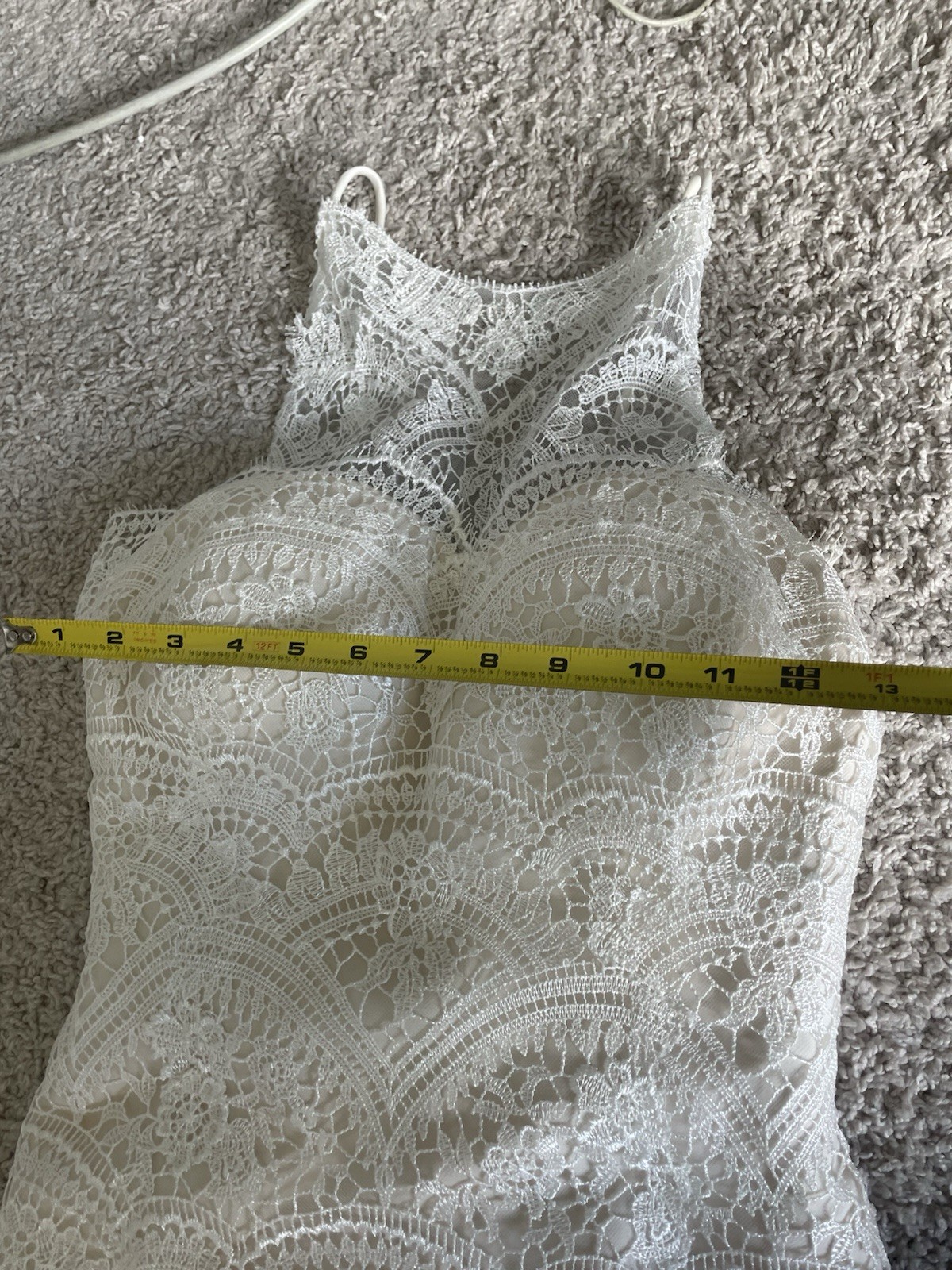 Ivory Lace Wedding Dress High Neck Thin Strap Backless Beach Boho Cottagecore