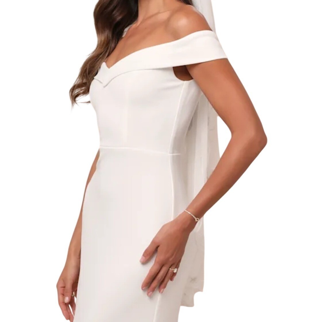 NWT Lulus Arienne White Off-the-Shoulder Mermaid Maxi Wedding Dress XS Elegant