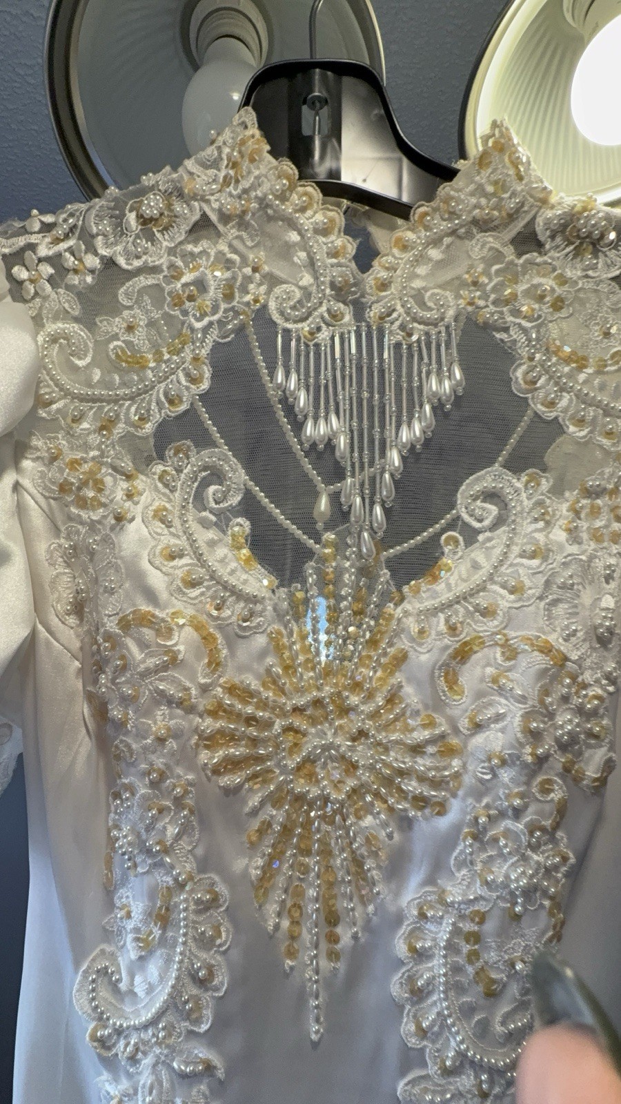 Vintage San Martin Original Beaded Lace High Neck Mermaid 80’s wedding dress