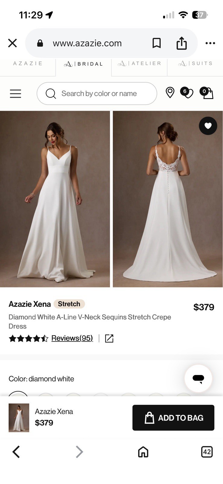 Azazie Xena Diamond White A-Line V-Neck Sleeveless Train Lace Sequin Dress