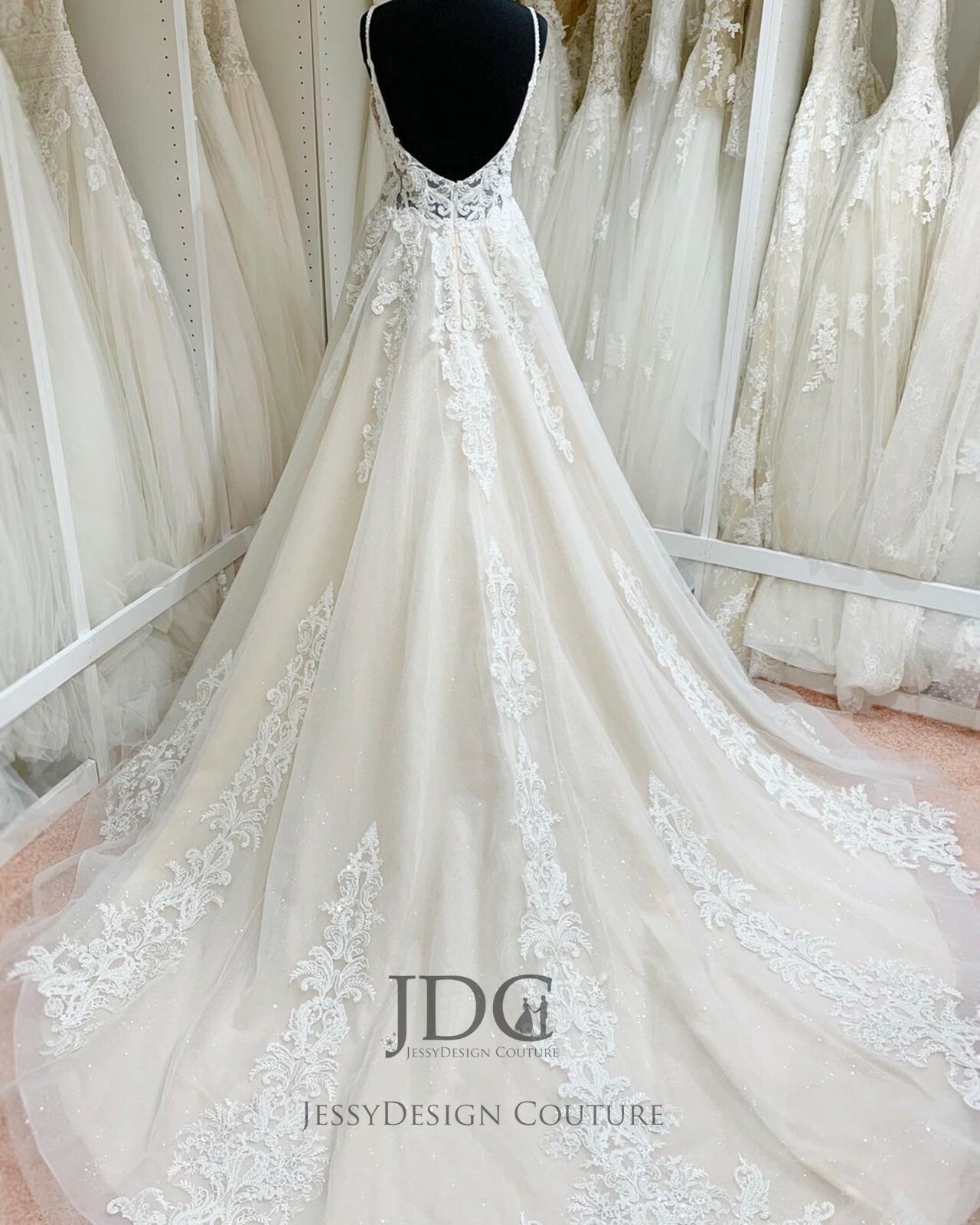 Glitter Lace Beaded Straps wedding dress bridal dress Illusion Pearls Ivory Nude