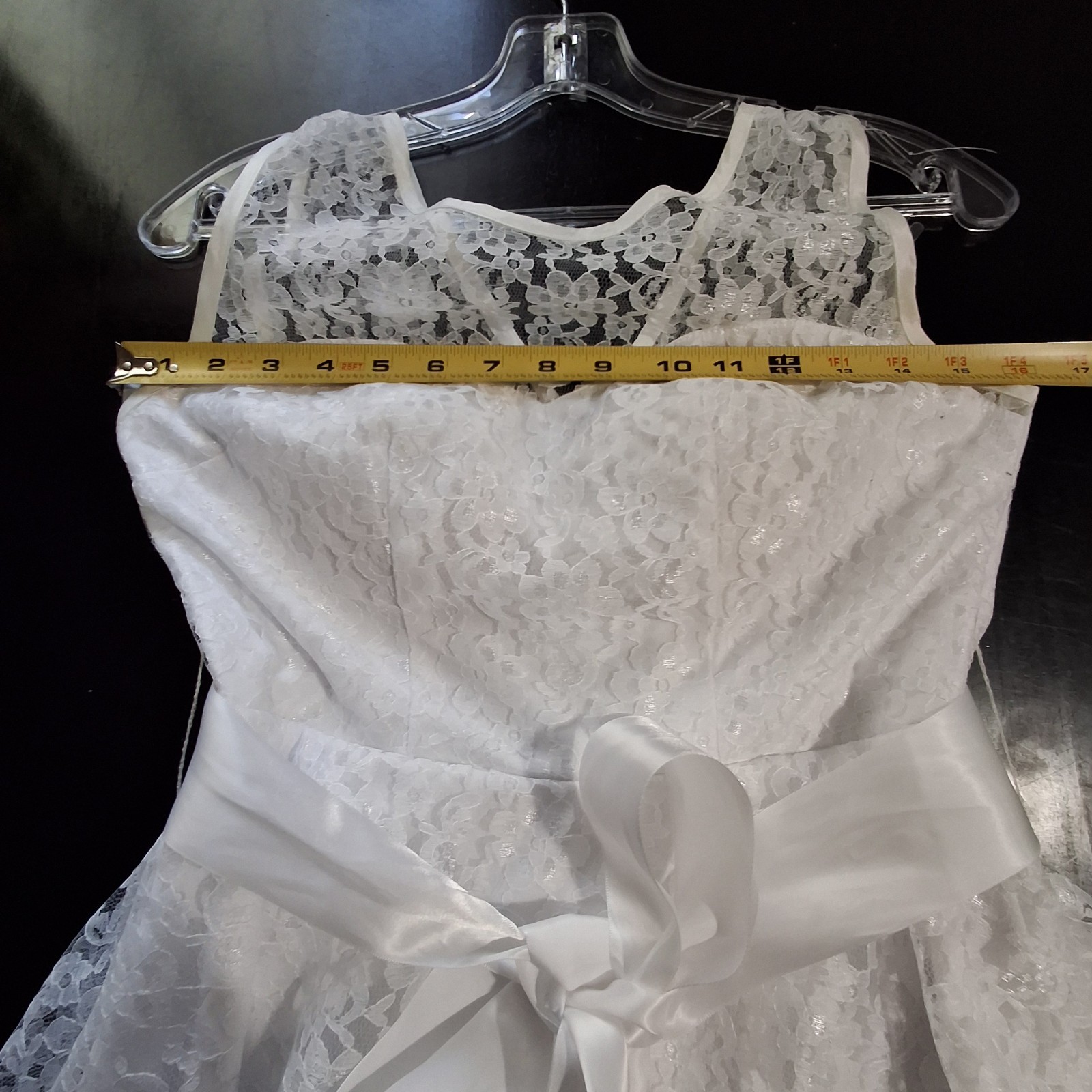 XS Lace Wedding Formal Cocktail Confirmation Homecoming Dress White w Ivory Trim
