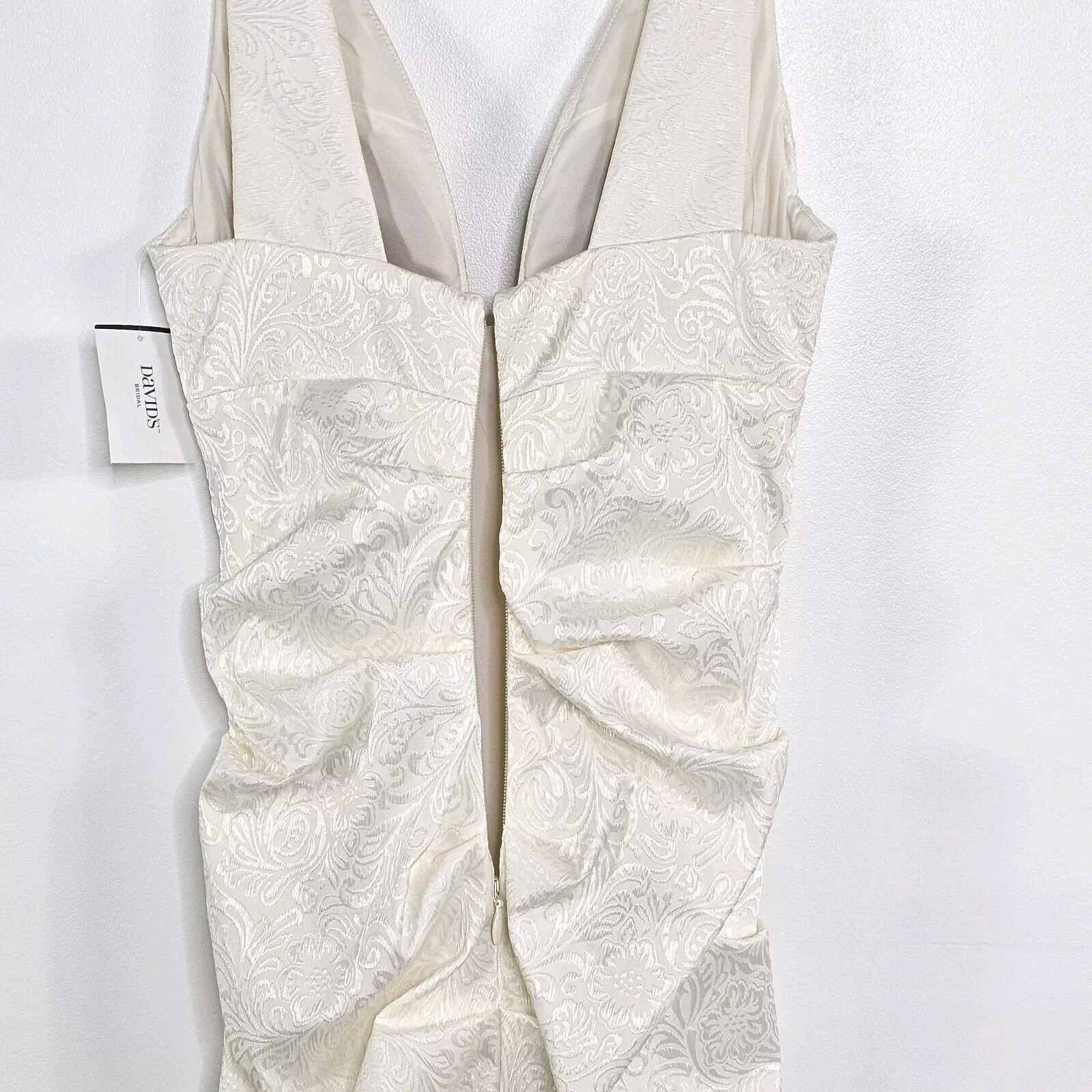 Nicole Miller Womens Jacquard Plunge Bodycon Midi Dress 8 Ivory Ruched Romantic