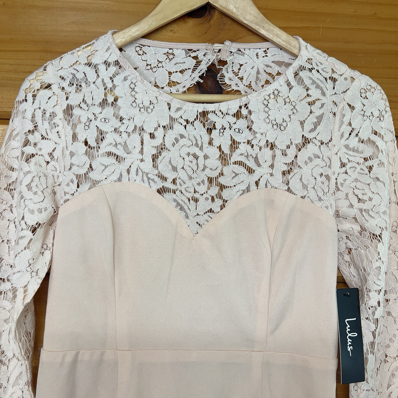 Lulus Floral Lace Long Sleeve High Neck Wedding Gowm Size M -NWT Pale Pink